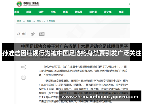 孙准浩因违规行为被中国足协终身禁赛引发广泛关注